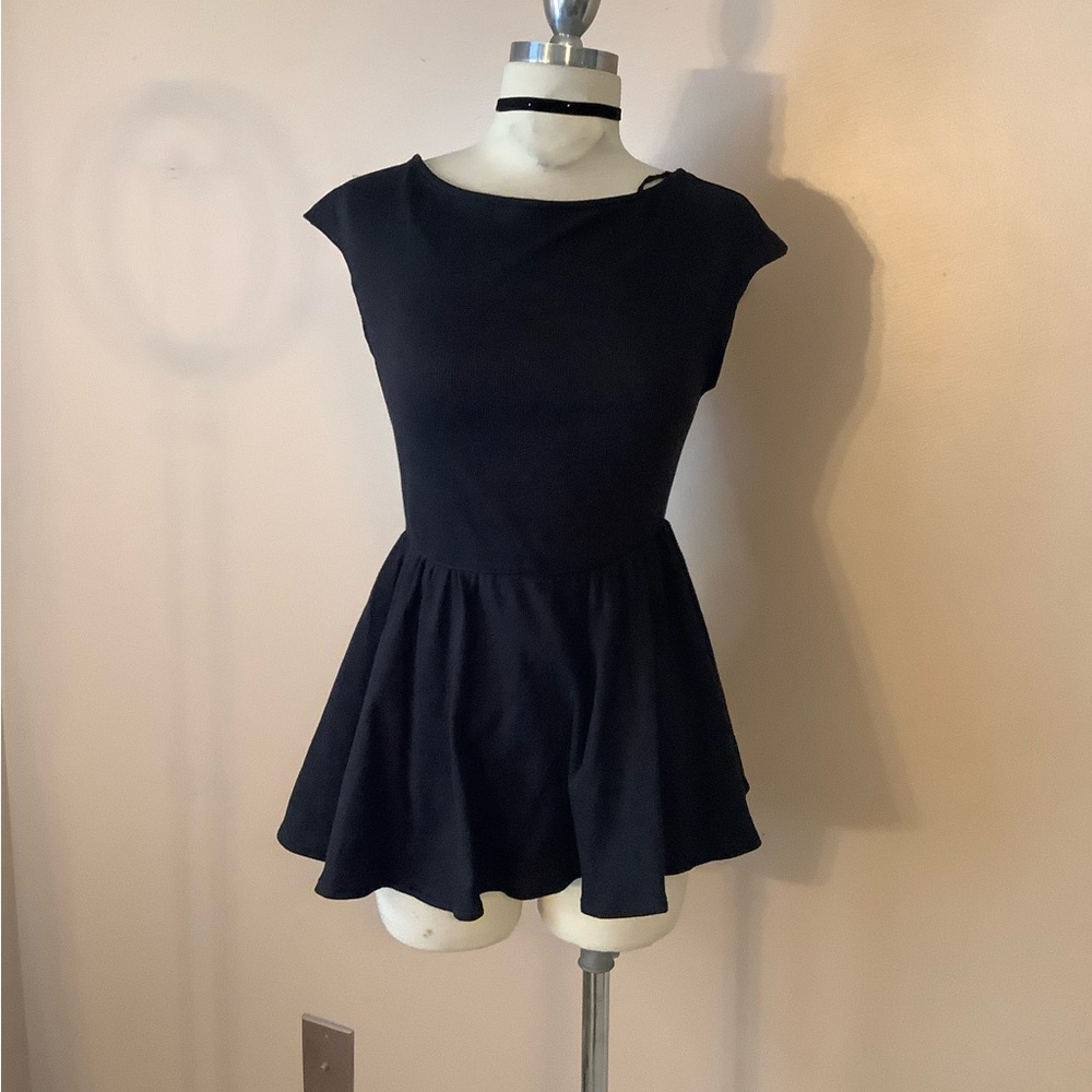 Free People Remember Me Black Balletcore Peplum Tunic Top Shirt medium 8/10 New.